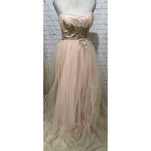 NWT Deb Pink Strapless Tulle Ballgown With Gold  Sequins  Size 7/8